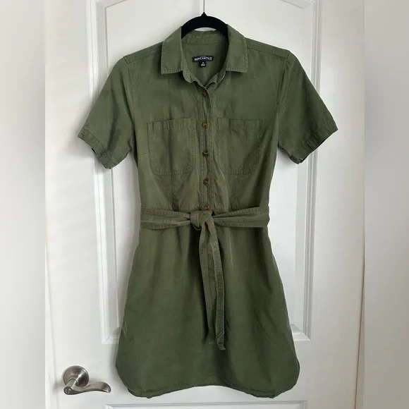 J. Crew Mercantile 2 Green Utility Lyocell Cotton Belted Shirt Dress - Picture 1 of 4